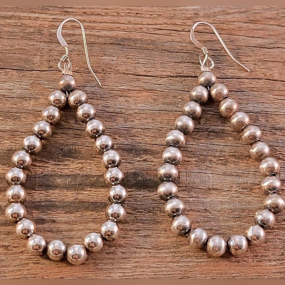Navajo American Indian Sterling Artisan Beaded Dangle Earrings